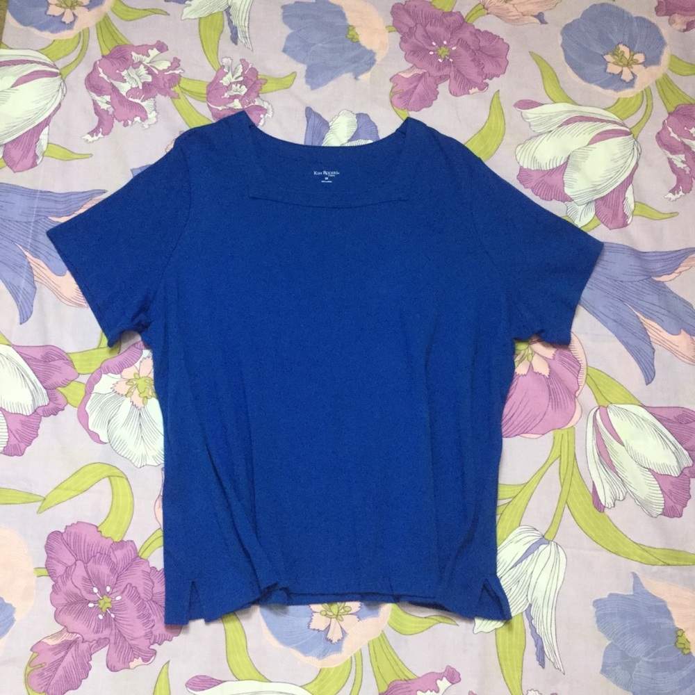 NWOT Kim Rogers Short Sleeves  Crew Neck Blue Tee Woman 3X